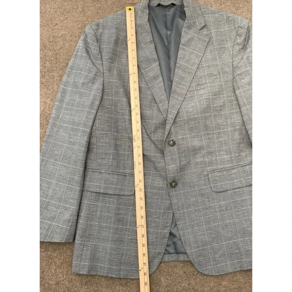 Banana Republic Blazer Mens 44R Linen Plaid Window Check Lined Jacket Sportcoat